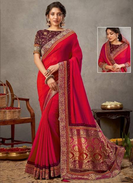 Red Colour Norita 41500 Series Arinya Mahotsav New Designer Festive wear Silk Saree Collection 41508 B